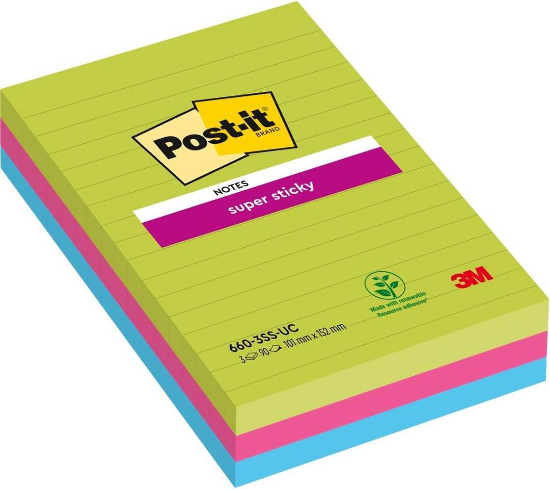 Post-it Super Sticky Notes Ruled 90 Sheets 102x152mm