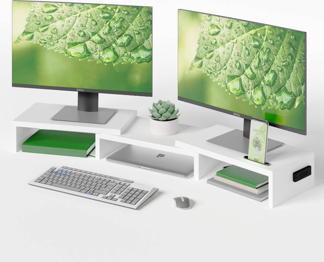 Inbox Zero Dual Monitor Stand Riser With Smartphone Holder