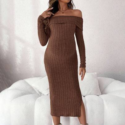 Shein Maternity Solid Color Ribbed Off Shoulder