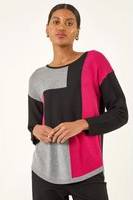 Roman Ribbed Colour Block Knit Jumper - Black