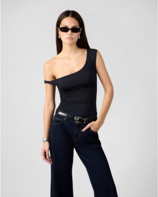 WeWoreWhat Asymmetrisk Offshoulder Croptop Med Rynker - Sort