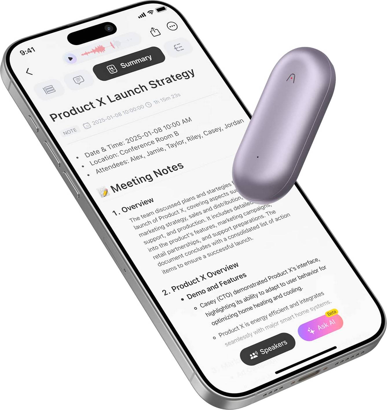Plaud NotePin Memory Capsule Smart AI Voice Audio Recorder V2 Sunset Purple