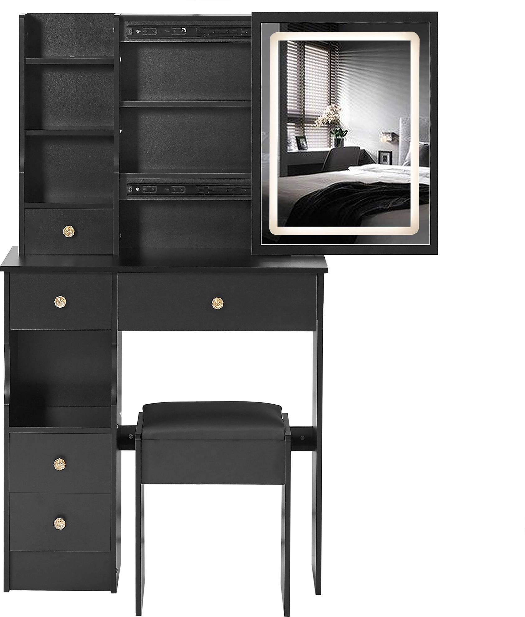 Small makeup vanity LOVMOR Small Left Drawer Desktop Vanity Dressing Table