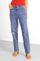 Straight Fit High Rise Ripped Jeans - Blue