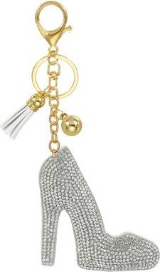Uxcell Rhinestone Bling Keychain Bag Charm Purse - White