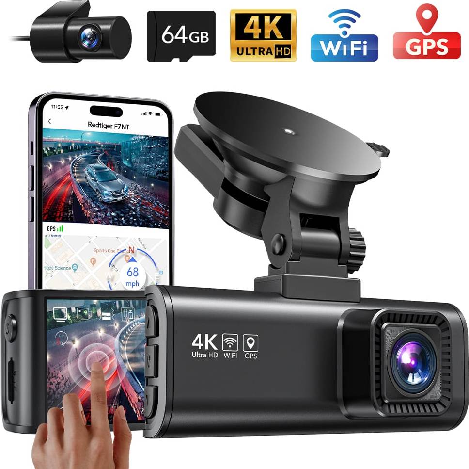 Redtiger 4K Front Rear Dash Cam 3.18 Touch Screen