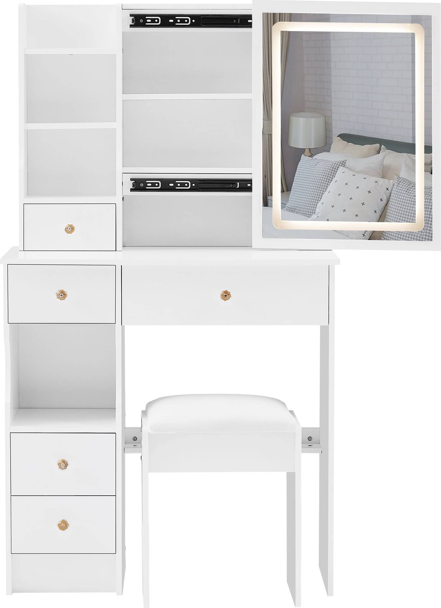 Small makeup vanity LOVMOR Small Left Drawer Desktop Vanity Dressing Table