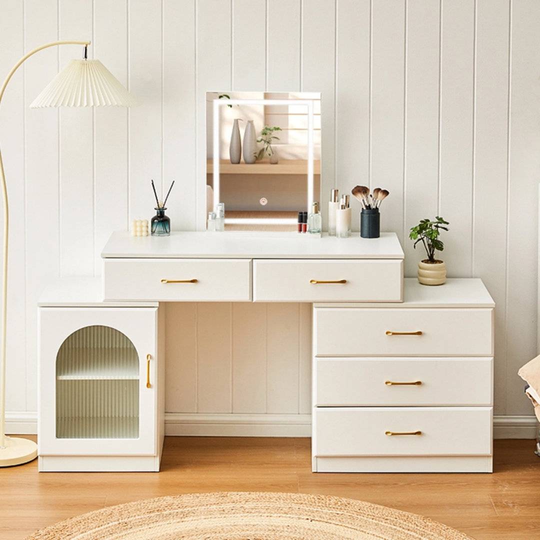 Mirrored dressing table Metro Lane LED Mirrored Vanity Unit With Five Drawers Dressing Table