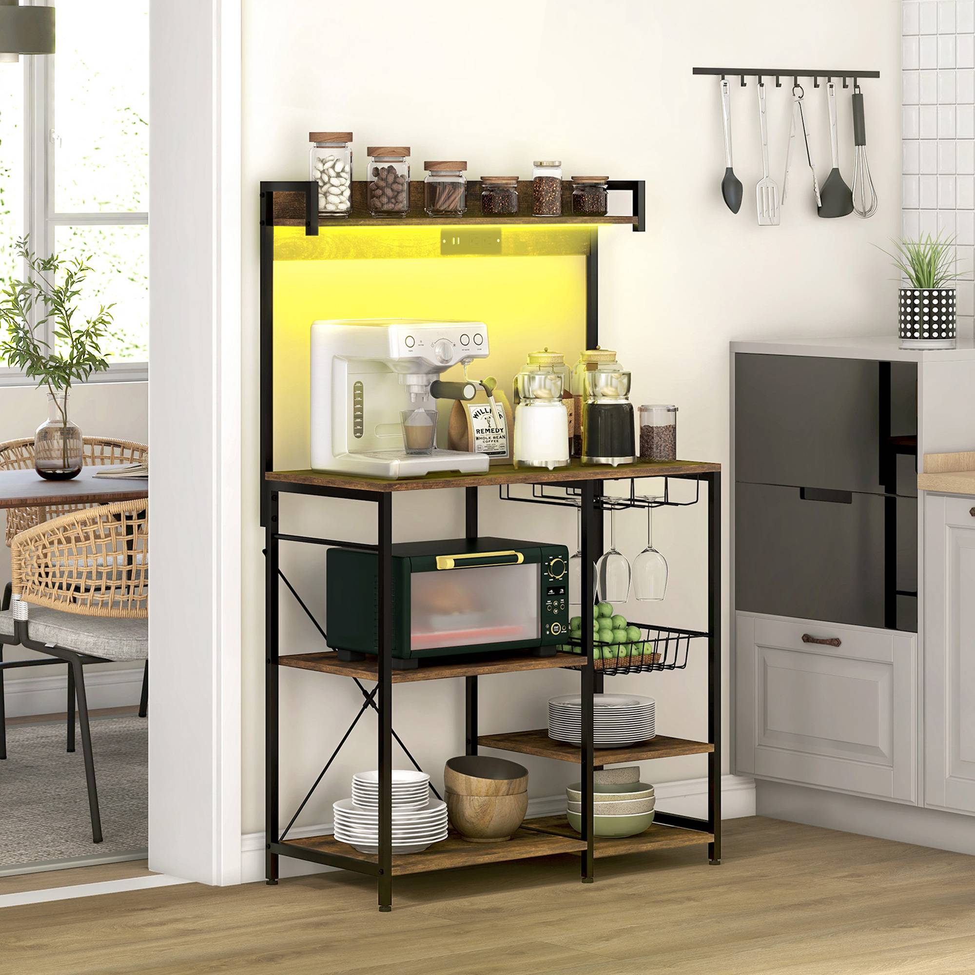 Bakers rack Homcom Led Baker's Rack With Charging Station Bench Lighting
