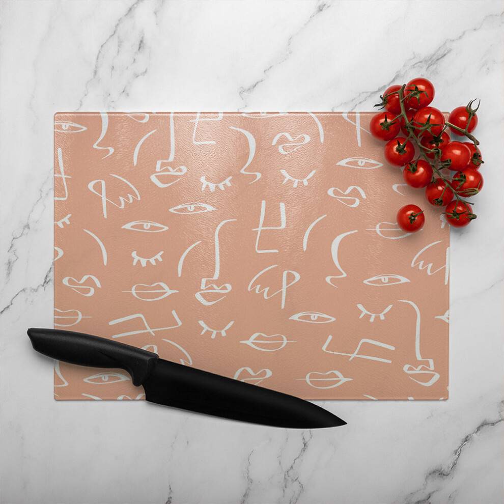 Benjamin Tate Design Line Drawing Abstract Faces Chopping Board