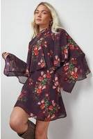 Oasis Ruffled Cape Sleeve Mini Dress - Multi