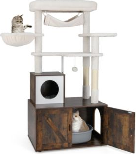 Litter box cat tree Gymax 59 Inch Cat Tree Litter Box Enclosure
