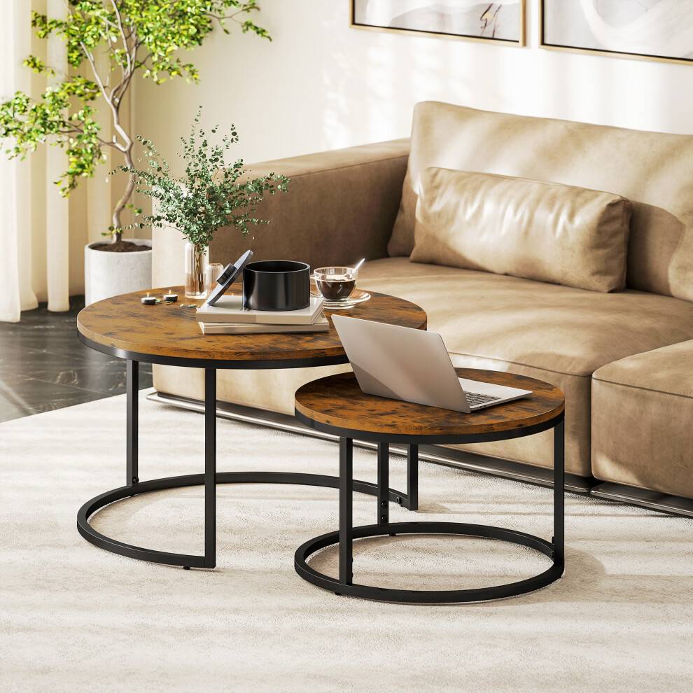 Homcom Rustic Brown Nesting Tables Set Nesting Table 2pcs