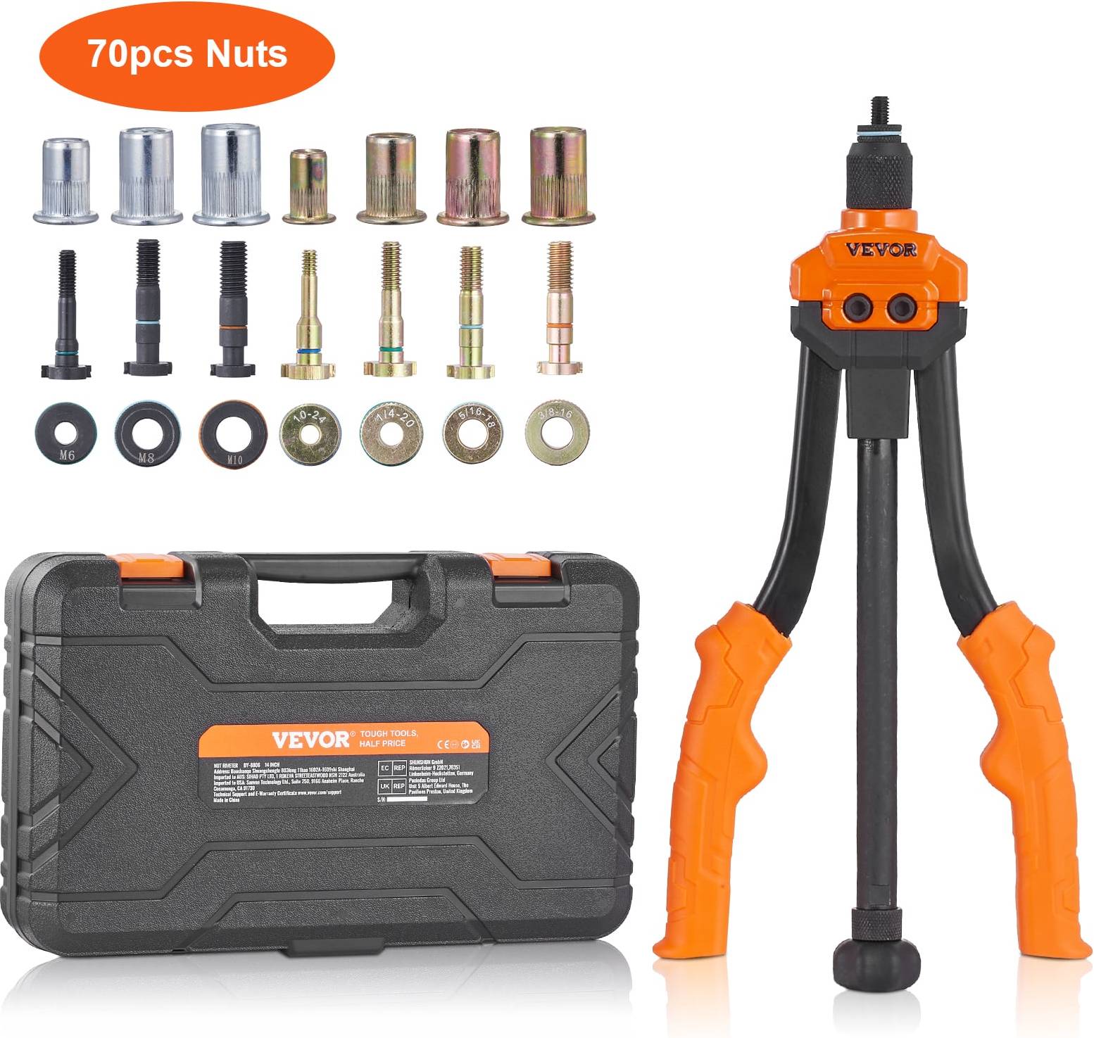 VEVOR Rivet Nut 14 Inch 7 PCS Metric SAE Mandrels Tool Kit
