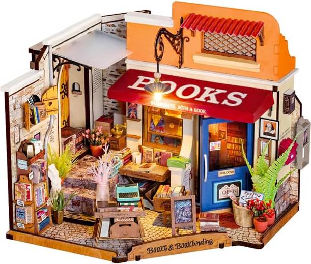 Robotime Rolife Corner Bookstore DIY Miniature House Kit