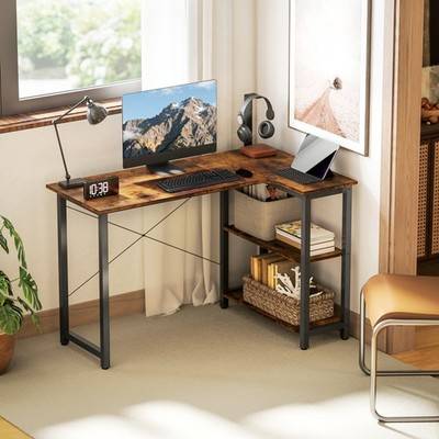 Corner computer desk with storage Homcom L-Shaped Corner Computer With Steel Frame Writing Desk