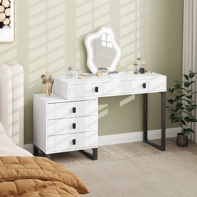 Dressing table Homcom LED Lighted Dressing Table with Leaf-Shaped Mirror Dressing Table