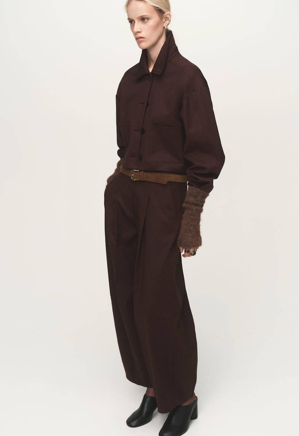 Mango Cropped Jacket With Pockets - Brun