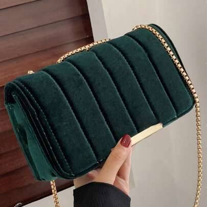 Shein Simple Velvet Embroidered Thread Chain Bag