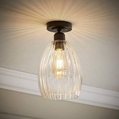 ValueLights Cheltenham Clear Ribbed Glass Ceiling Flush Light