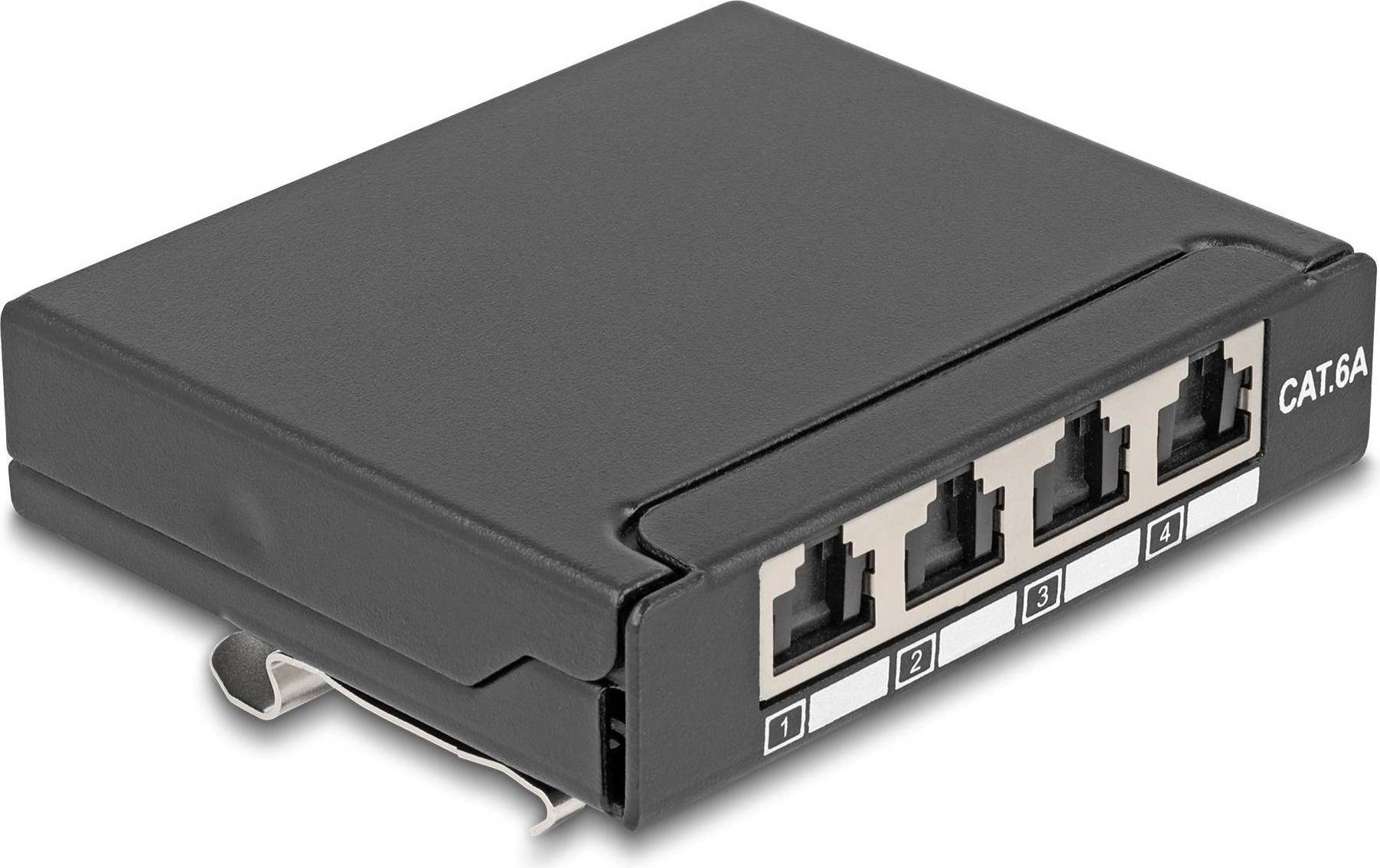DeLock Mini Desktop Patchpanel RJ45 4 Port Cat 6A - Sort