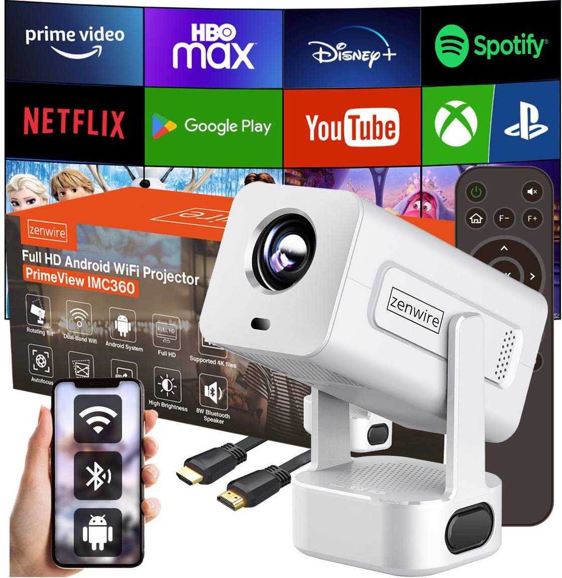 Mini projektor 4k Zenwire PrimeView IMC360 Beamer Mini Projektor