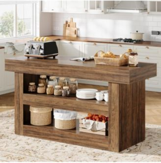 Kitchen island with storage Tribesigns 55-Inch Kitchen Island Storage 3-Tier