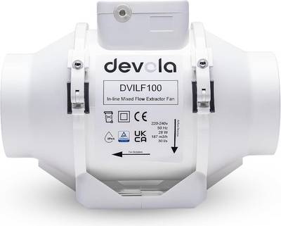 Devola Devola 100mm Inline Mixed Flow Extractor Fan