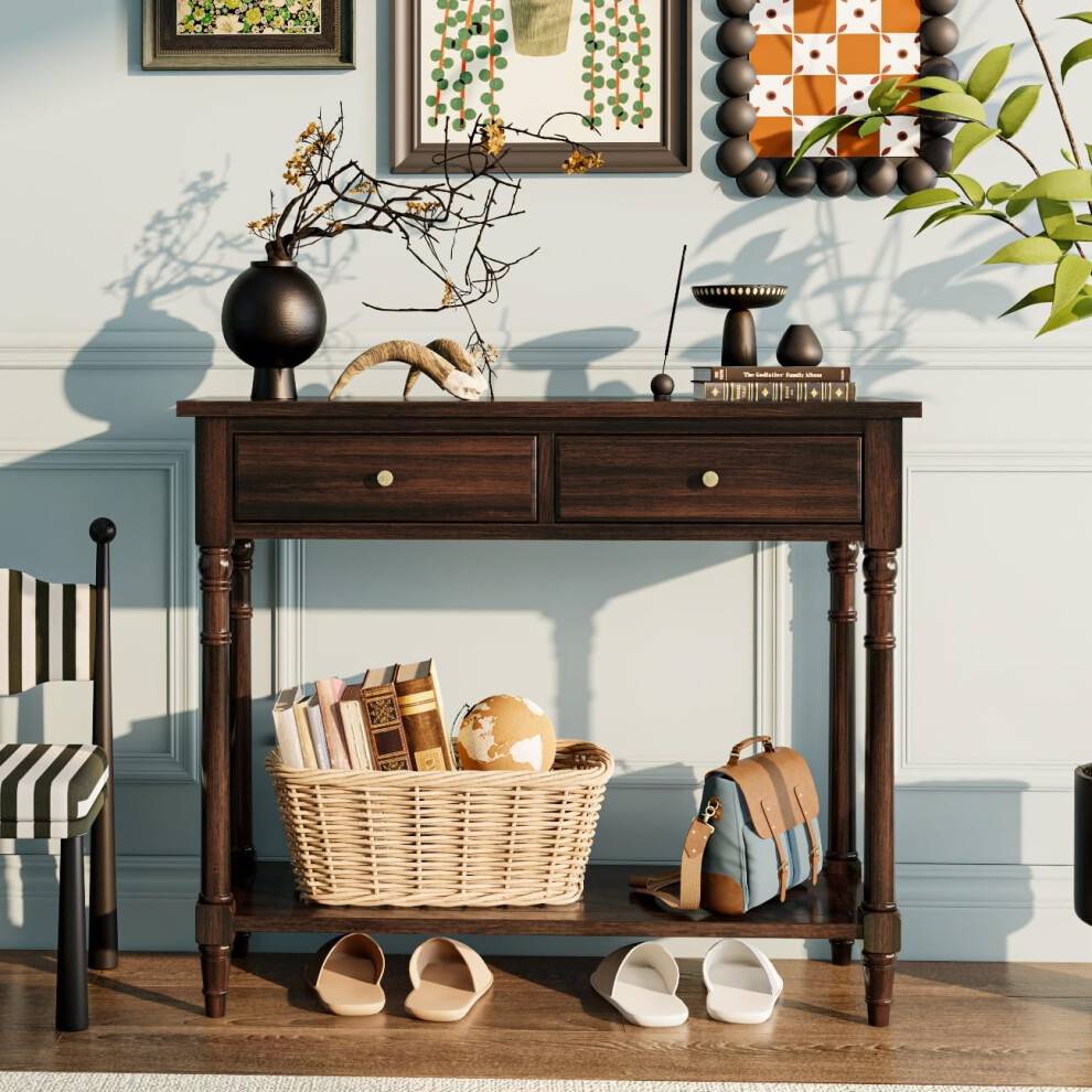 ION Solid Wood Entry 2 Drawers Console Table