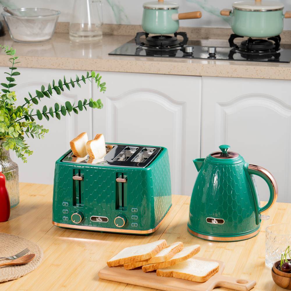 Homcom 1.7L Kettle And Toaster Set Green