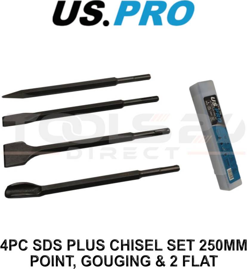 US PRO Tools 4PC SDS Plus Set 250MM Chisel
