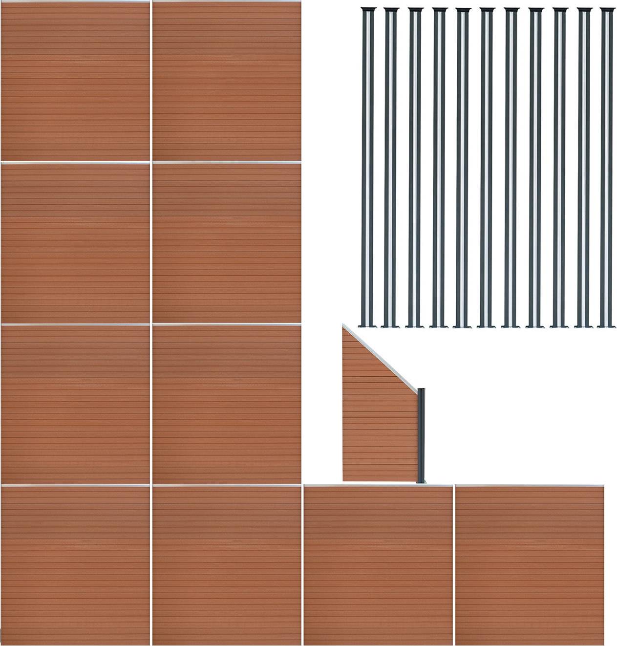 MonsterShop Composite Fence Panel X 10 Angled Piece LED Posts