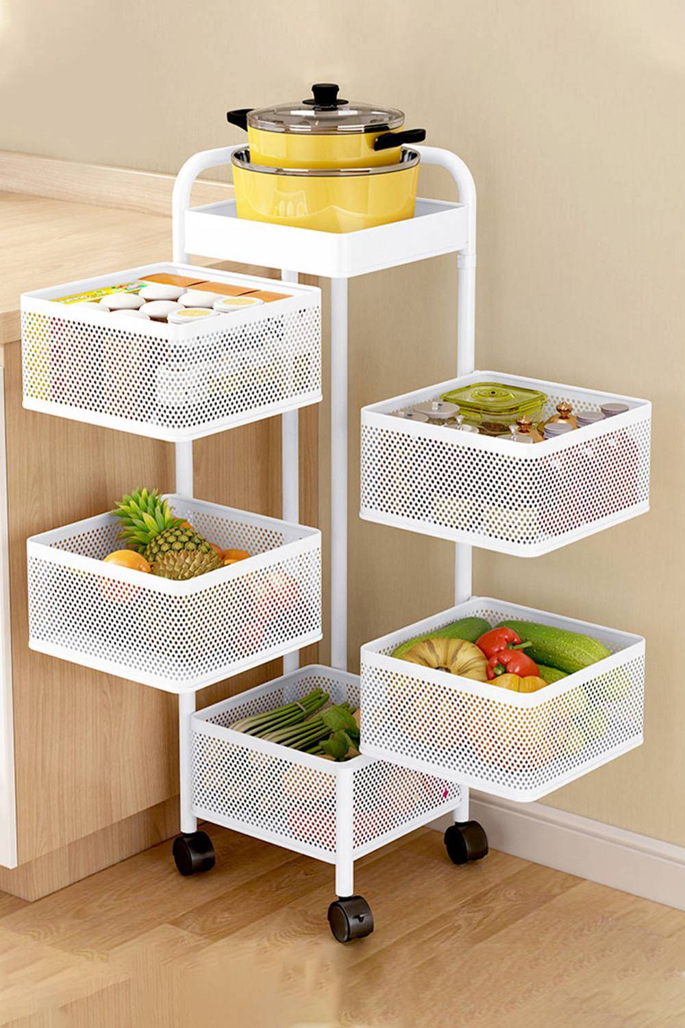 Living and Home 6-Tier Rotating Storage Rack Trolley Table