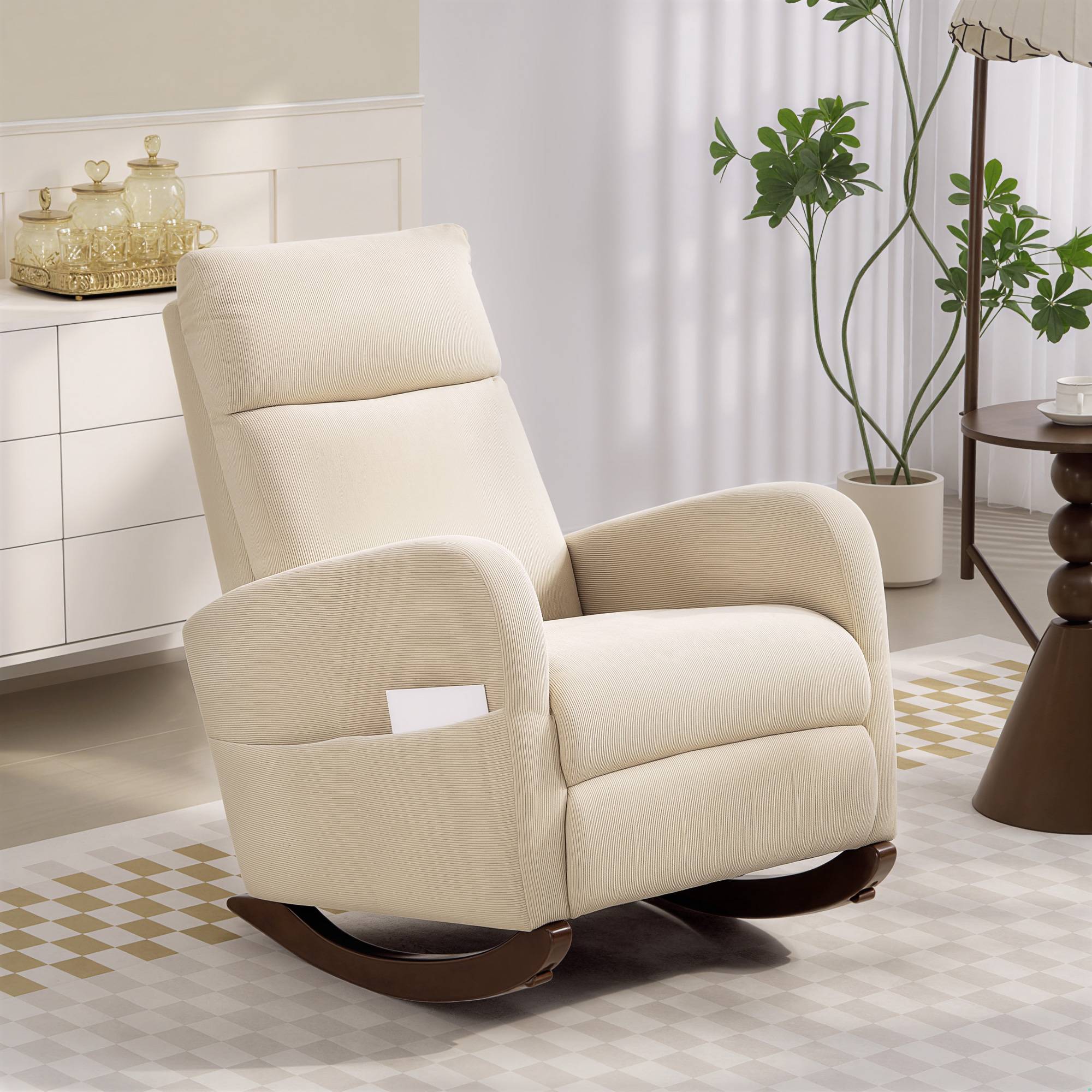 Homcom Upholstered Accent Armchair With Side Pockets Rocking Chair