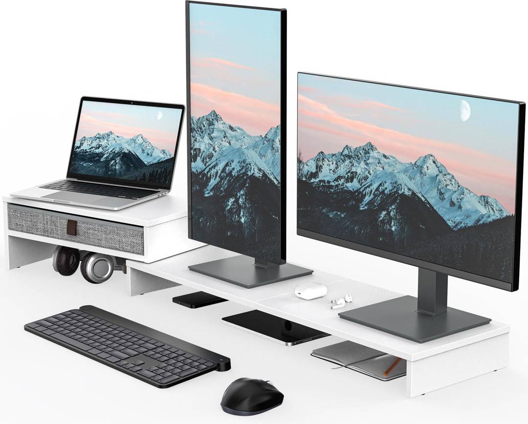 Ebern Designs Dual Monitor Stand With Drawer