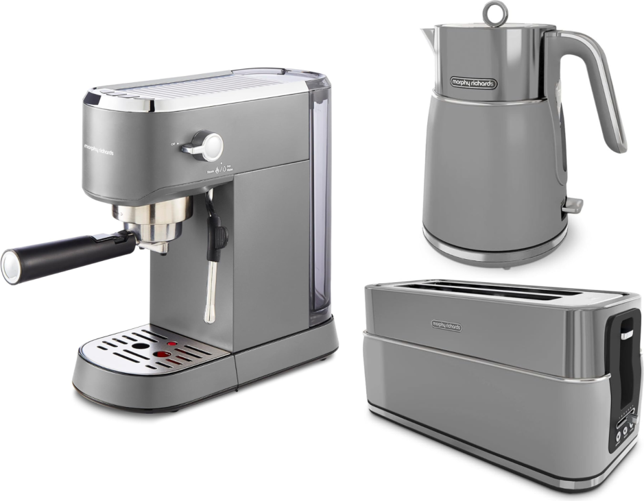 Morphy Richards Signature Grey Kettle Toaster Coffee Machine Set