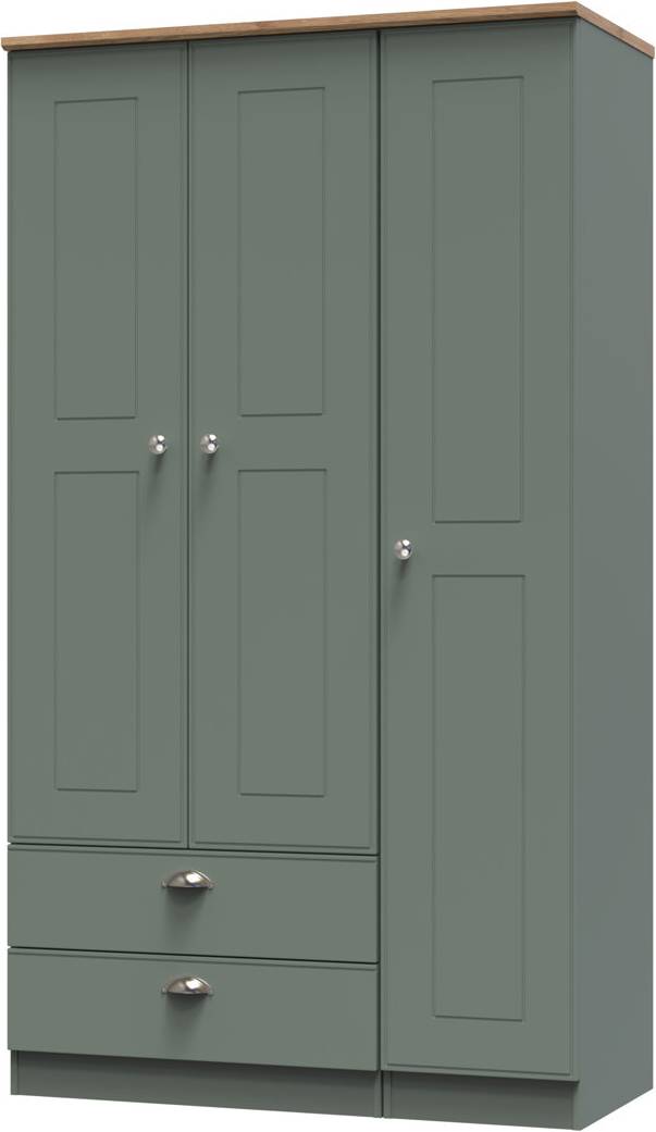 Lark Manor Conners Triple 2 Drawer Reed Green Riviera Oak Wardrobe