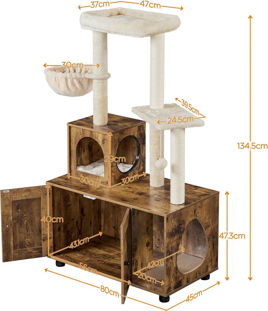 Archie & Oscar Cat Tree Tower Litter Box Enclosure Rustic Brown