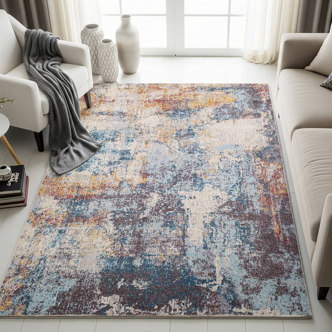 Blue Elephant Barcus Saffron Rug Rectangle Blue