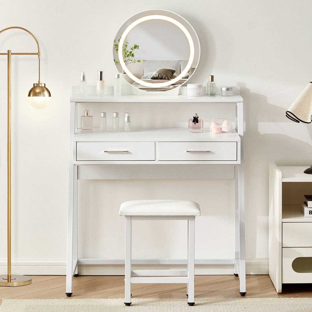 Metro Lane Round Mirror Frame Vanity Set Dressing Table