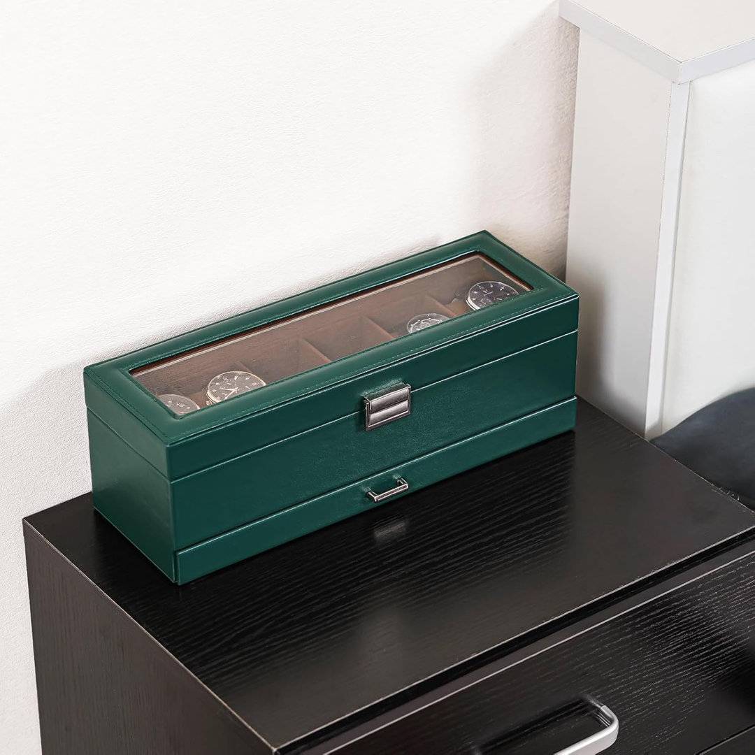 Ebern Designs 6 Slot Watch Display Case With Drawer