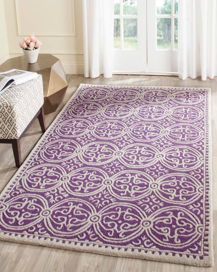 Mercer41 Handmade Tufted Wool Ivory Rug Purple
