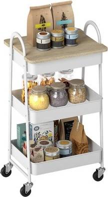 Homcom Rolling Utility Cart With Mesh Baskets Trolley Table