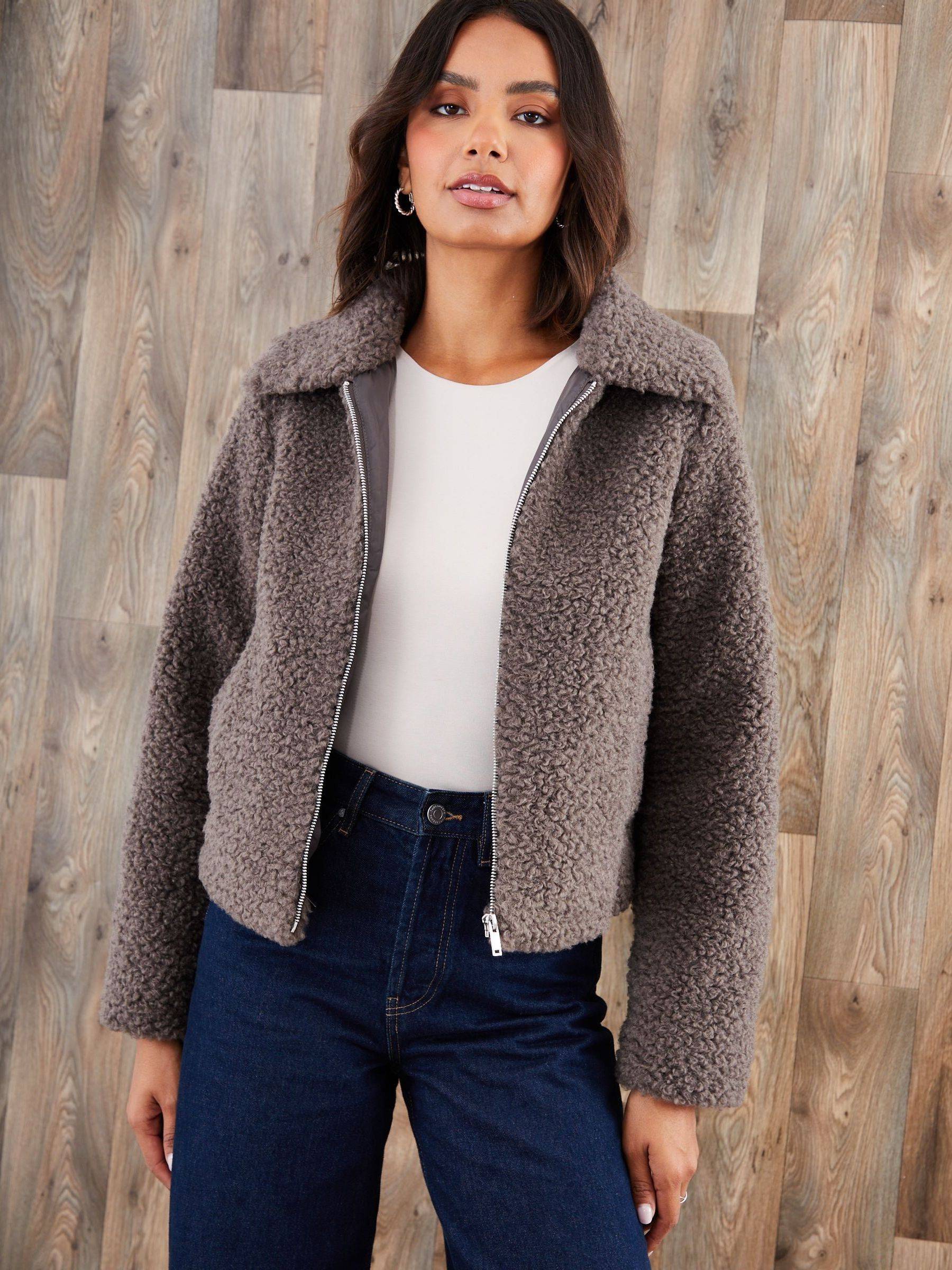 Threadbare Collared Zip-Up Borg Bomber Jacket