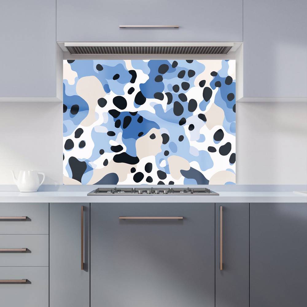 Warren Reed Designer Blue Camouflage Pattern Glass Kitchen Splashback 65 x 90 cm Splash Guard