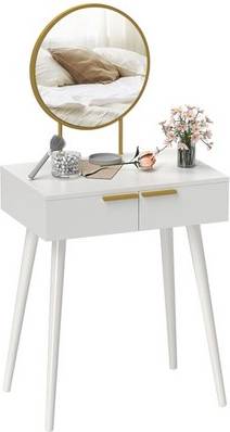 Homcom Modern With 2 Drawers Round Mirror Dressing Table
