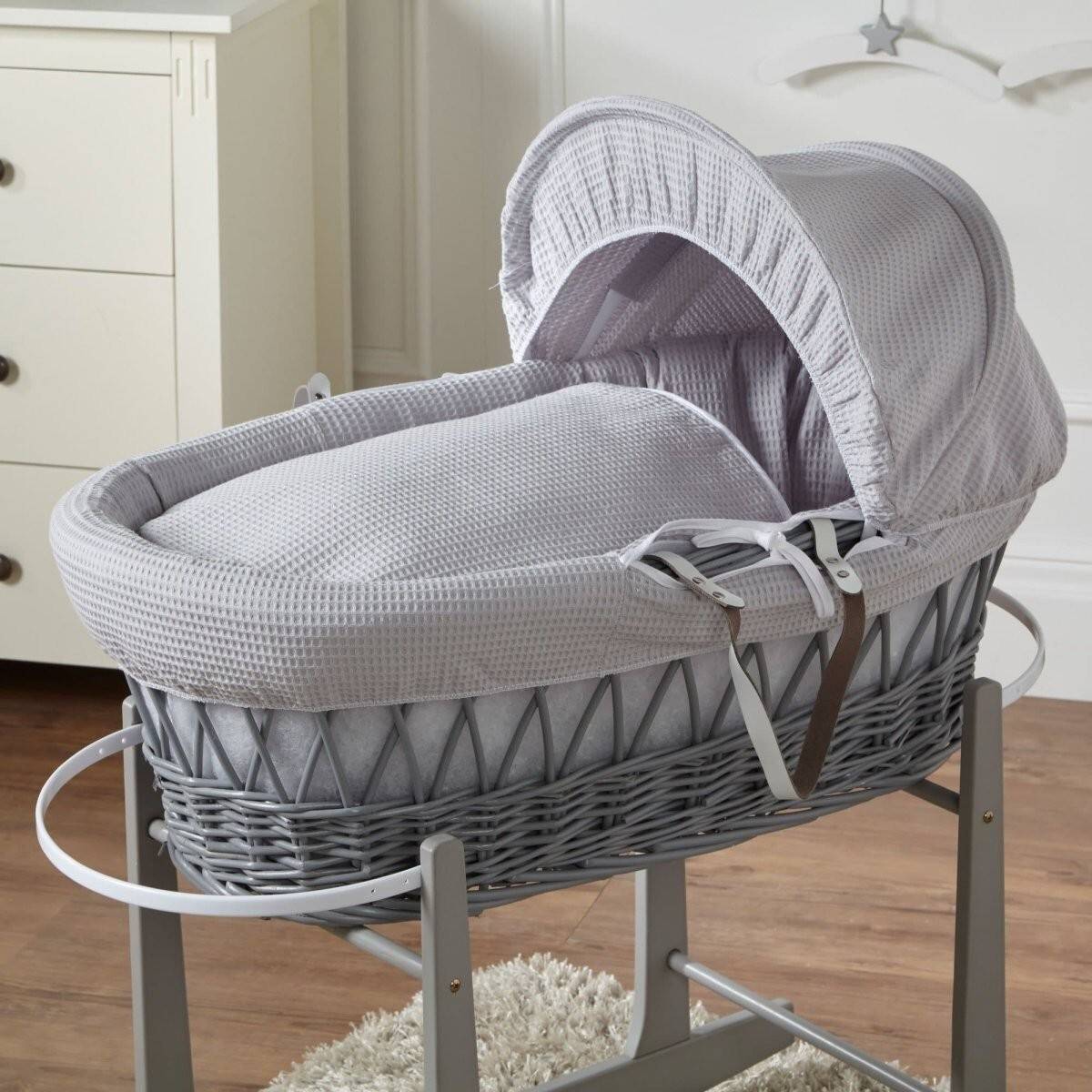 For Your Little One Moses Baby Grey Wicker Rocking Stand