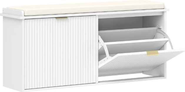 Homcom Shoe With Cushion And Flip-Drawer Storage Bench