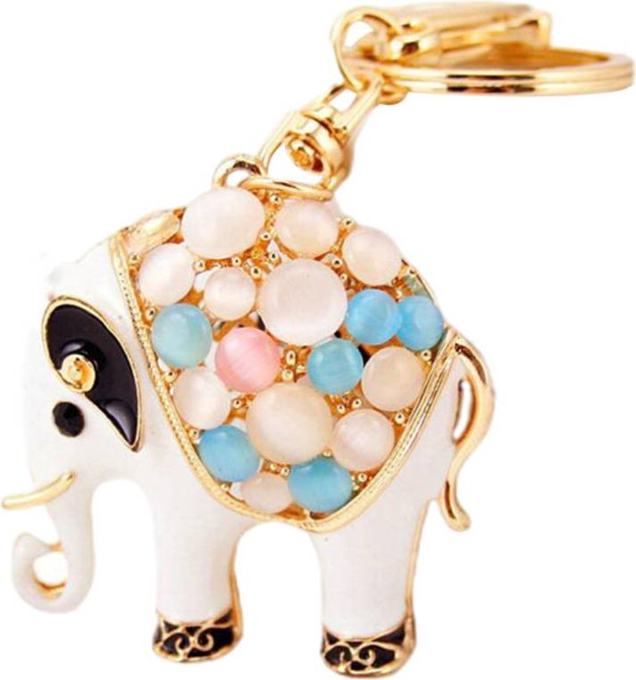 Solustre Key Hanging Ornament Rhinestone Animal Keychain - White