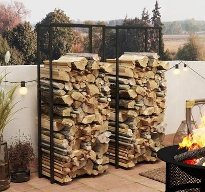 OutSunny Retractable Fireplace Wood Store Rack Set